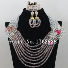 Вода розовая нигерийской свадьбы Африканский Бусины комплект ювелирных изделий Кристалл бисера костюм коренастый Цепочки и ожерелья комплект c000561