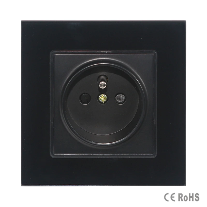 

Free Shipping,New Outlet,French Standard Wall Power Socket,Black Crystal Glass Panel, AC 110~250V 16A