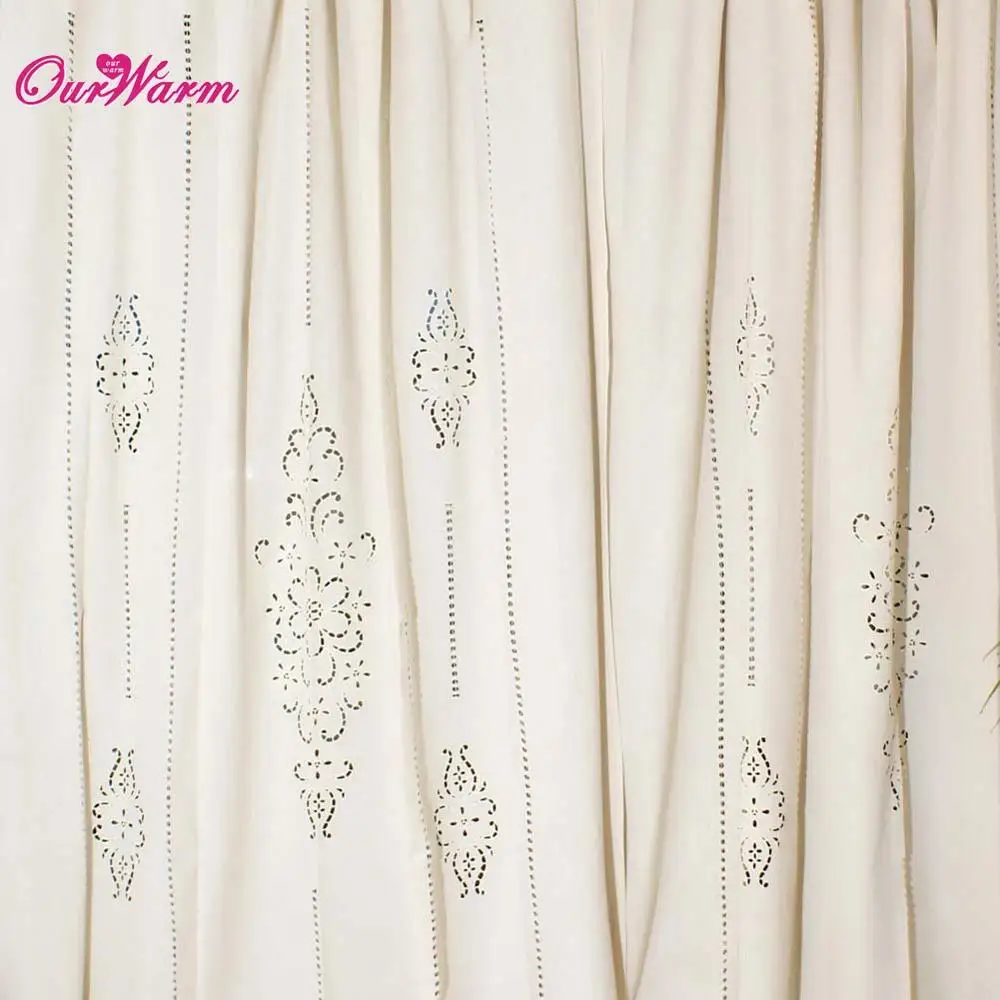 Window Tab Top Curtain French Country Cotton Linen Crochet Lace Panel Drape