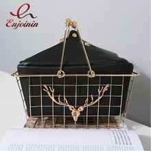 Новая высококачественная модная индивидуальная металлическая корзина Стильная черная женская сумка из искусственной кожи вечерние сумки в стиле панк Женская сумочка