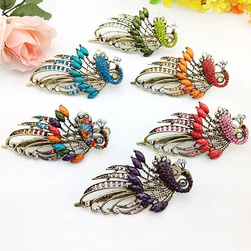 

New and hot! Women's Retro Style Peacock Hairpin Rhinestone Hair Clip Alloy Hair Accessary