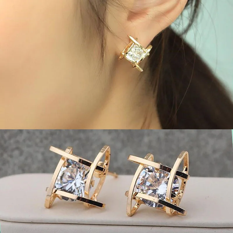 

Women Stud Earrings Elegant Crystal Rhinestone Square Stud Earrings