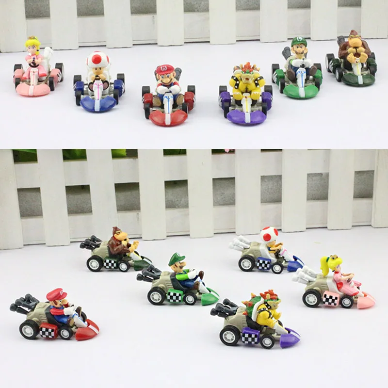 6Pcs/Set Super Mario Bros Car Kart Pull Back Cars Yoshi Mario Luigi Koopa PVC Figures Toys Dolls Classic Karts Toy Free Shipping