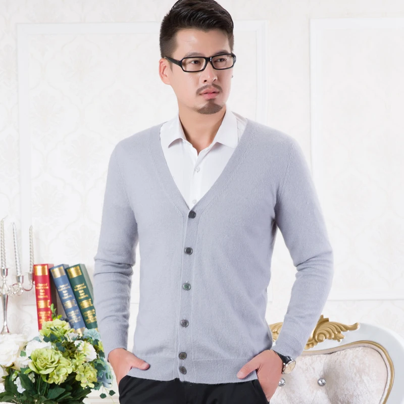 100% чистый кашемир вязаный свитер мужской Vneck кардиганы Высокое качество Новая