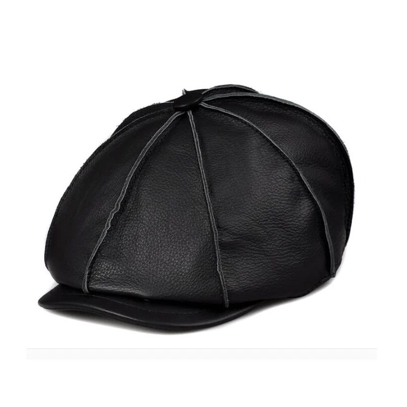 

Harppihop Fur L-002 Real Genuine Cow Leather Hat Cap Headwear Cattlehide Cowhide Warm winter eight corner hats