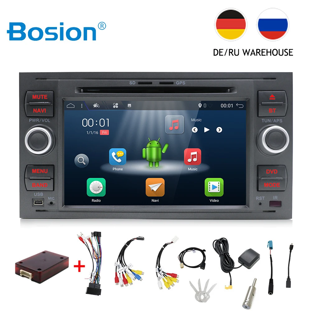 

BOSION Pure Android 7.1.1 Car DVD GPS Navi Player Stereo Radio Audio 4G For Ford Focus 2 Mondeo S C Max Fiesta Galaxy Connect