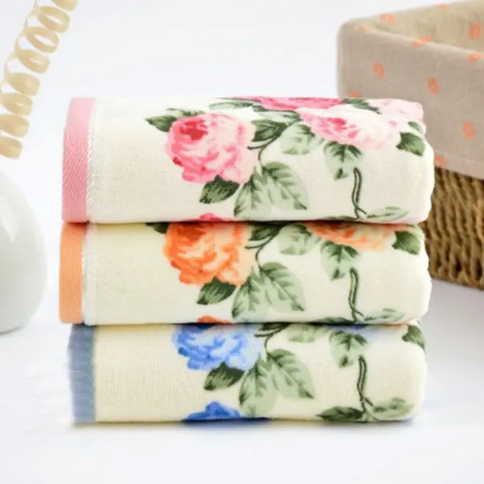 35*75cm 4pcs Printed Rose Cotton Hand Towels Set,Luxury Terry Hand