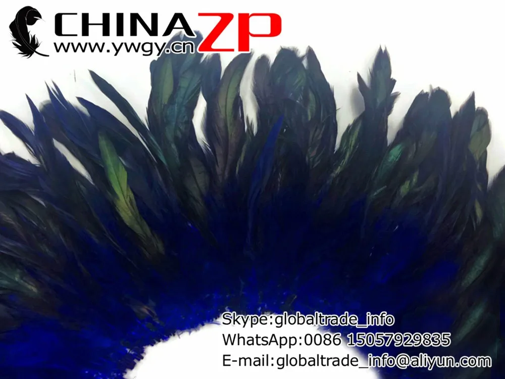Rooster Feathers, 4 Inch Strip - Royal Blue Half Bronze Strung Schlappen Rooster Feathers