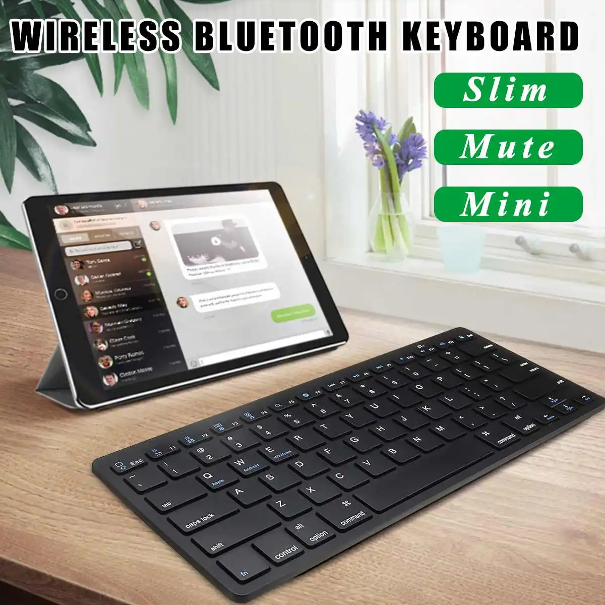 Ultra-Slim Bluetooth wireless keyboard for iPhone 11 Pro for iPad Android Tablet PC Phone and other Bluetooth enabled devices