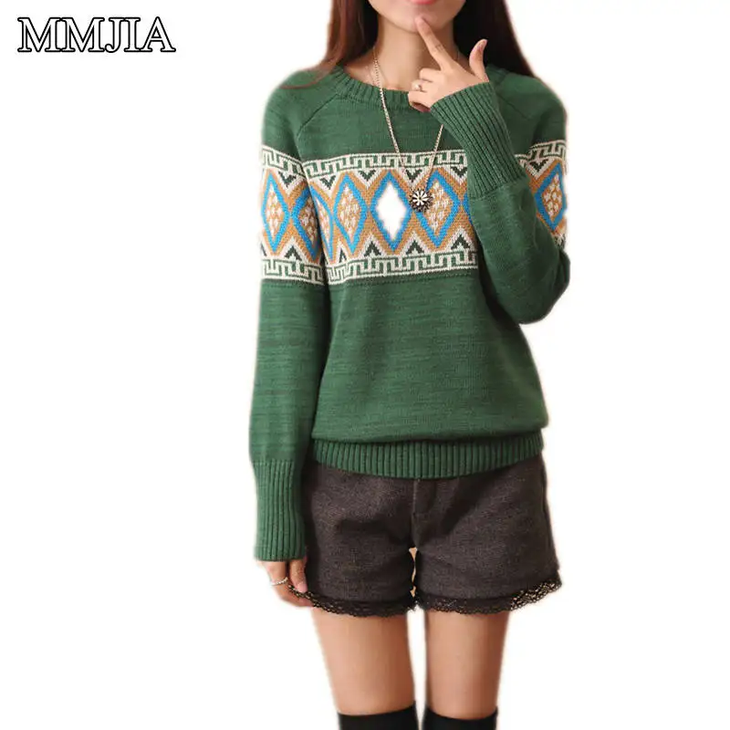MuMuJia Fashion Women's Knitted Long Sleeve O-neck Sweaters Pathwork Women Pullovers New Christmas Winter Women Loose Pullovers MuMuJia Fashion Women's Knitted Long Sleeve O-neck Sweaters Pathwork Women Pullovers New Christmas Winter Women Loose Pullovers