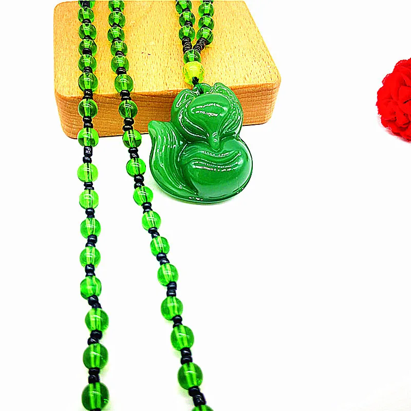 Obsidian Luck прозрачное лисичное зеленое ожерелье с бусинами из камней с коробкой свитер кулон лучшее качество для мужчин женщин Ювелирные изделия Подарки - Окраска металла: green fox