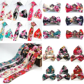 

Mens Cotton Flower Adjustable Bow Tie Pocket Square Bowtie Necktie Set 6 Colors BWTYF0004