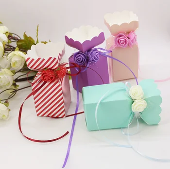 

100 X Hot Blue / Purple / Pink / Red Vase Style Wedding Favors Candy Boxes Xmas Party Gift Box Giveaways Box + Ribbons & Flowers
