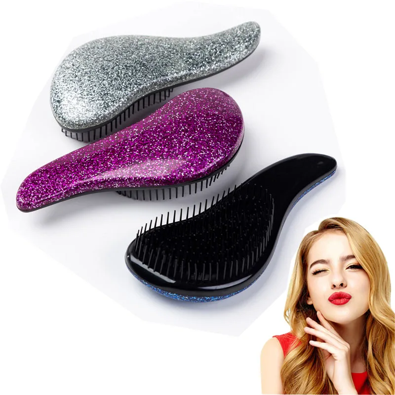 

Glitter Handle Magic Detangling Comb Shower Women Anti-Static Makeup Hair Brush Comb Professional Salon Hair Combs Drop Shipping