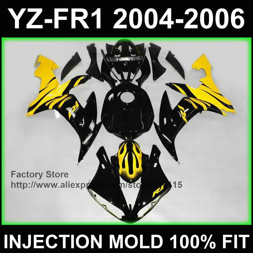 Комплект обтекателей MOTOMARTS с желтым пламенем для YAMAHA Обтекатели YZF R1 2004 2005 2006 yzf r1 04