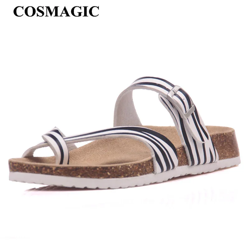 

COSMAGIC Fashion Cork Slipper 2019 New Women Summer Mixed Color Casual Beach Slip on Outside Flip Flops Slides Shoe