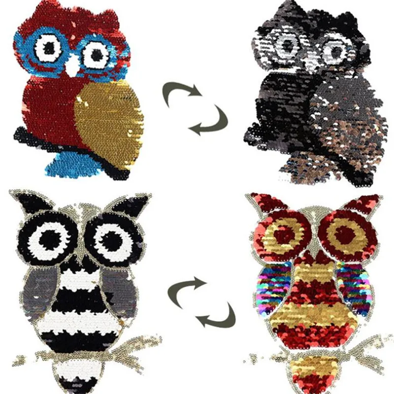 

Clothing Women Diy Patch Reversible change color Cartoon owl up and down flip sequins biker patches for clothing stranger things