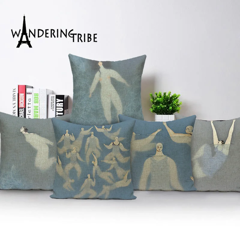 Abstract Cushion Cases Portrait Decorative Cushions Decor Home Pillows Ocean Linen Pillowcase Linen Quality Living Room Cojin