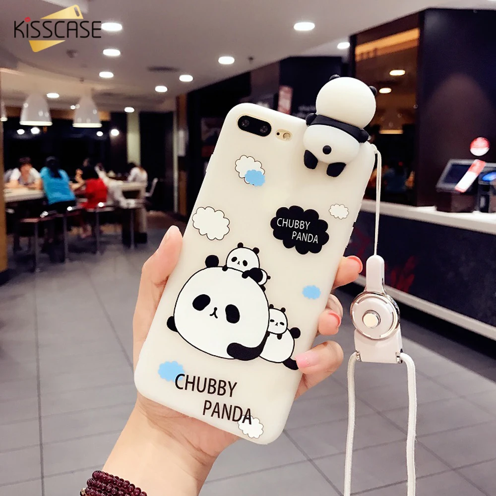 KISSCASE 3D панда для iPhone 6 6S 7 8 Plus силиконовый чехол с шнуровкой милые прозрачные чехлы