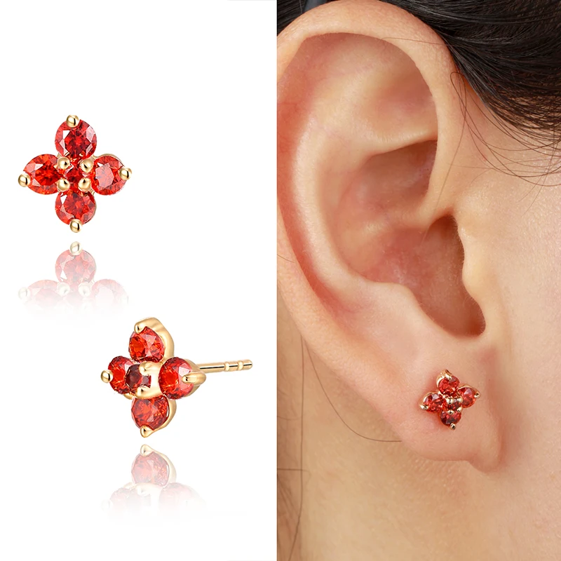 Женские серьги гвоздики с цветком клевера желтое золото 6 цветов|stud earrings|stud earrings