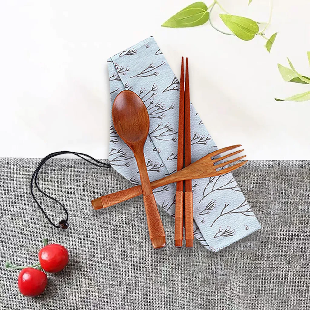 

Chopsticks Spoon Japanese Vintage Wooden Fork Tableware 3pcs Set New drinking tools cup accessories spoons teaspoon 19JUL3