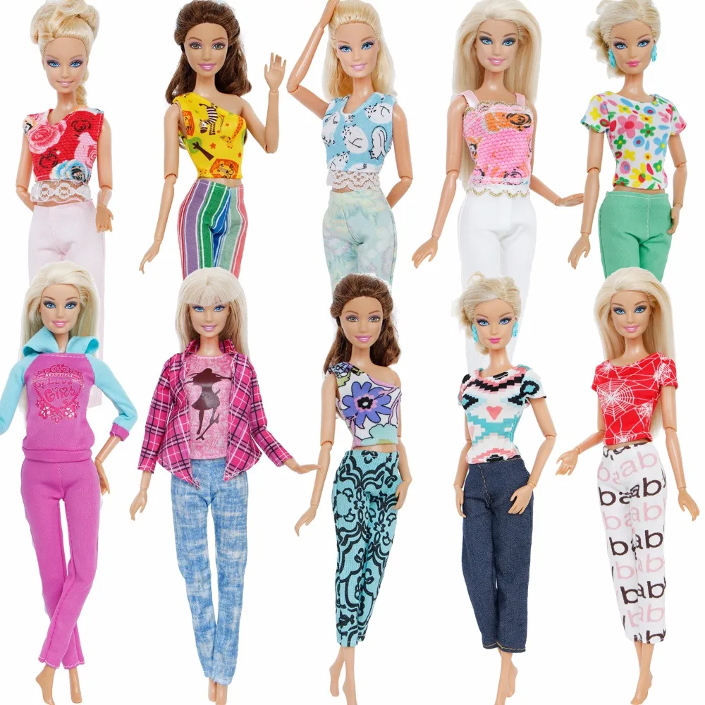 

1 Set Fashion Daily Casual Outfit Floral Blouse T-Shirt Trousers Sporting Suit Accessories Clothes for Barbie Doll House Toy
