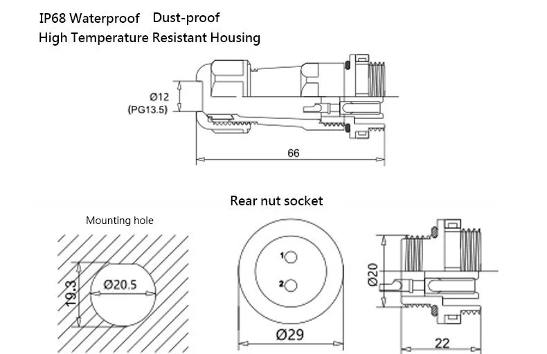 3 Pin IP68 Водонепроницаемый вилки и розетки Диаметр 21 мм сзади гнездо гайки авиации Разъем SP21 подходит для 8-12 мм Кабельный разъем