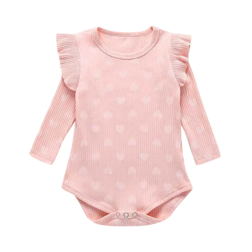 Одежда для маленьких девочек с принтом в виде сердца, кружевное с рюшами, прочный комбинезон, комбинезон, детский комбинезон, повседневная одежда для малышей - Цвет: Розовый