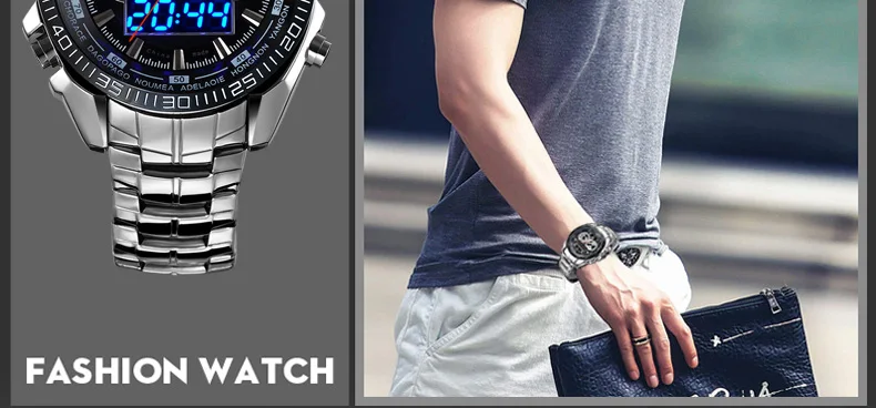 Мужские часы водонепроницаемые кварцевые часы с двойным дисплеем спортивные TVG брендовые цифровые светодиодный часы в Военном Стиле мужские часы из нержавеющей стали