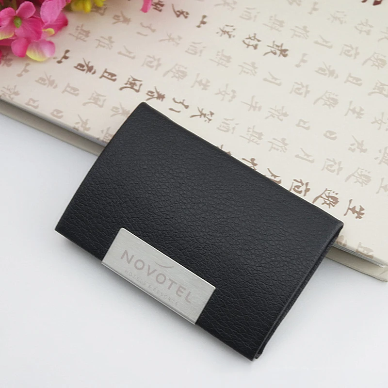 25x Custom Logo Personalized Metal Business Card Holder Case Leather Business Card Holder for ...