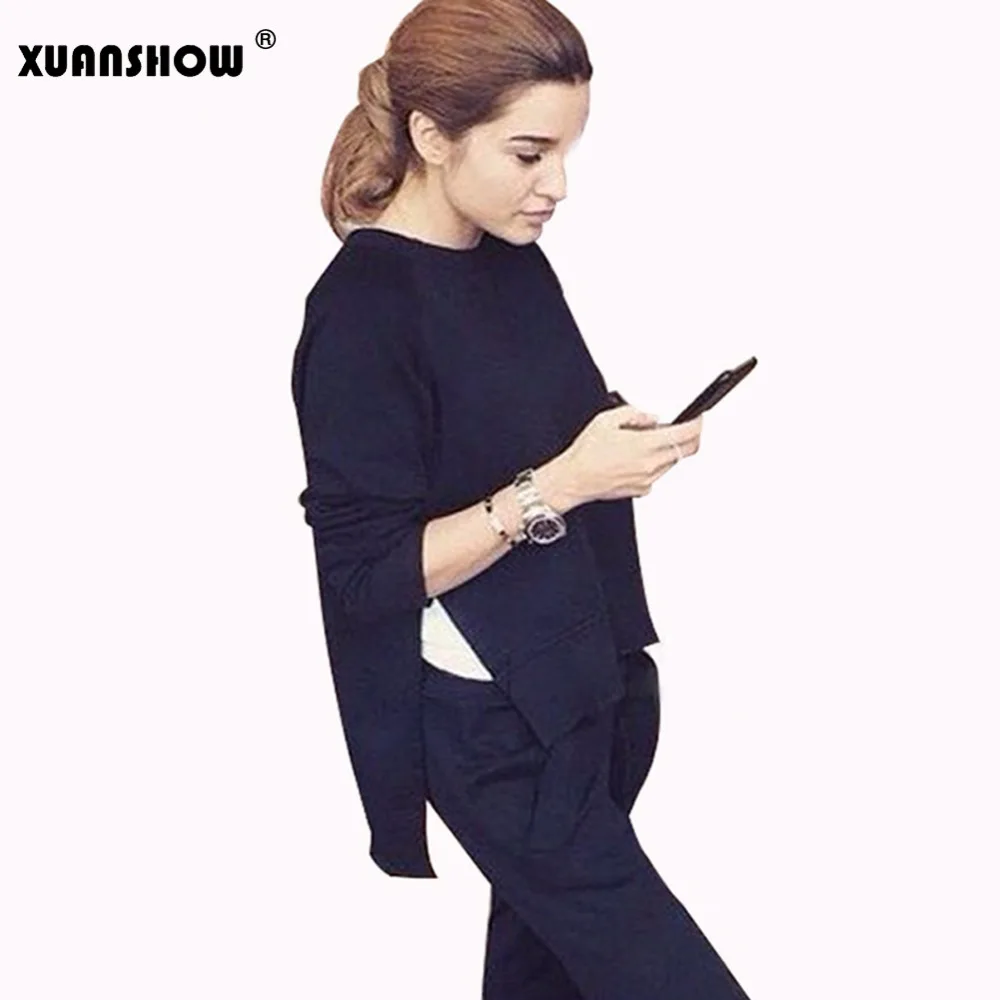 

XUANSHOW 2018 Women Set Cotton Tracksuit 2 Piece Sportswear Suit Woman Irregular Hoodies Long Pants Suits