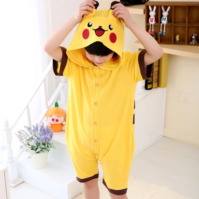Детские хлопковые короткие Kigurumi стежка пижамы с Пикачу обувь для мальчиков лето