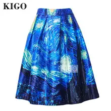 KIGO летняя ретро рокабилли юбка миди винтажная плиссированная юбка Ван Гог звездное небо картина маслом Высокая талия юбка K20