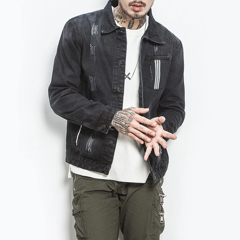 Мужская джинсовая куртка черная из хлопка большого размера M 5XL|Куртки| |