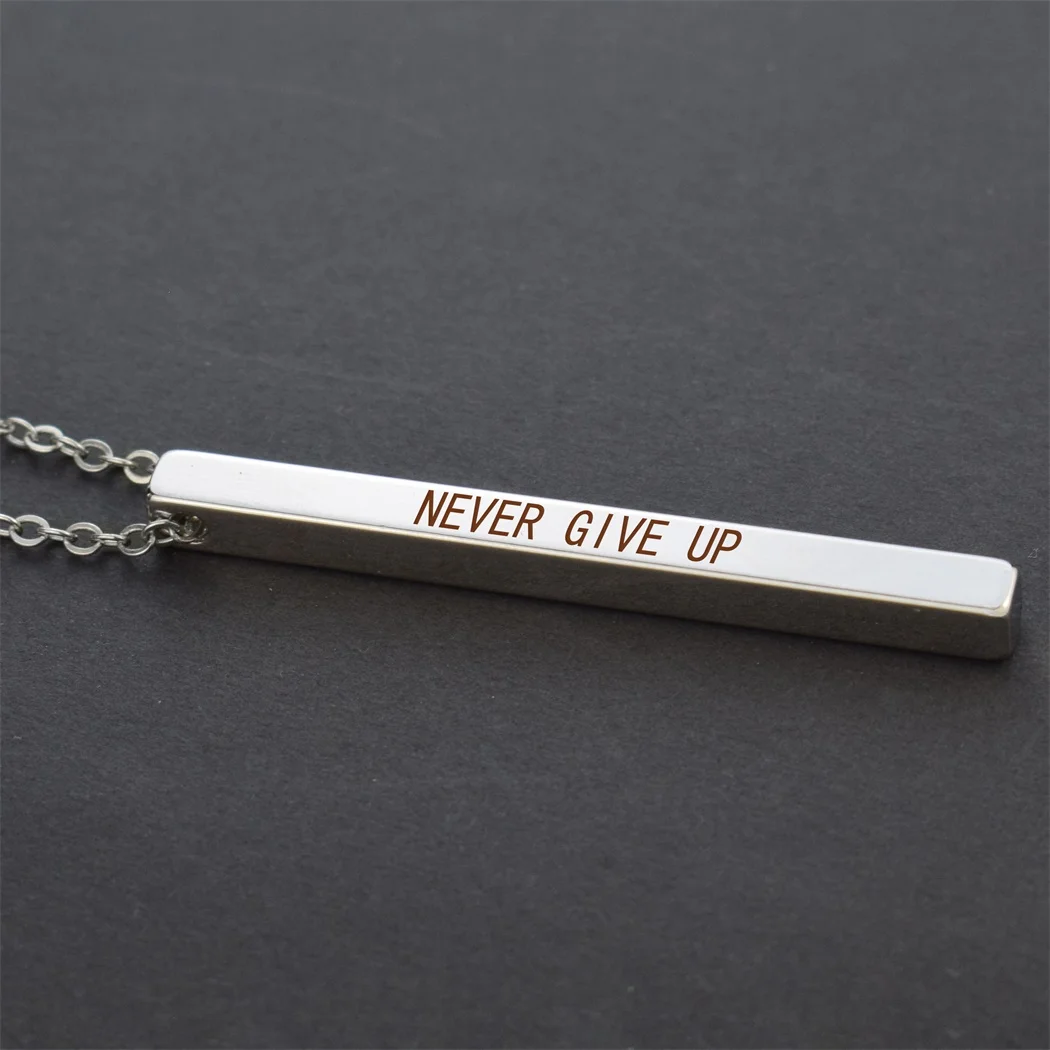 Nothing Is Impossible Inspirational Quote Engraved Bar Necklace Stainless Steel Chain Women Fashion Sweater Necklace Jewelry - Metal Color: SILVER