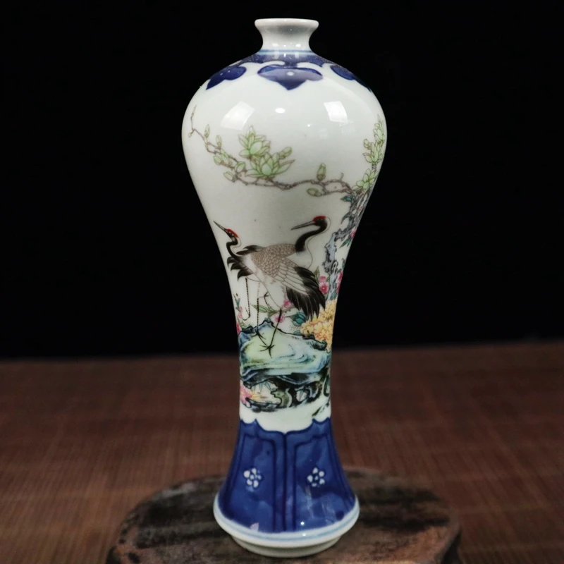 

Exquisite Chinese Collectible Small Auspicious Porcelain Vase Painted with Cranes and Flowers No.2