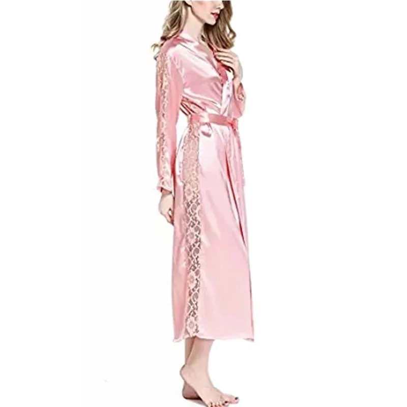 Сексуальный кружевной отделкой атласное кимоно; наряд халат для подружки невесты длинная ночная рубашка, одежда для сна, домашний халат для Для женщин 3 вида цветов Доступные размеры