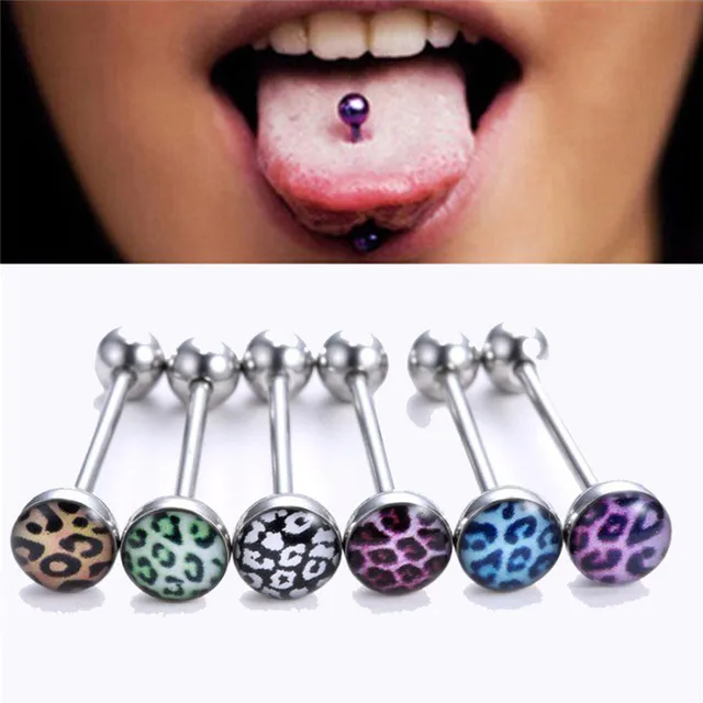 6PCS/Lot Stainless Steel Mixed Color Tongue Ring Barbell Tongue