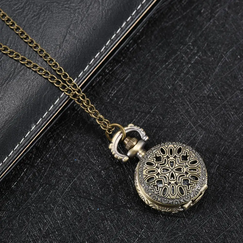 Vintage Women Pocket Watch Alloy Retro Hollow Out Flowers Pendant Clock Sweater Necklace Chain Watches Lady Gift pocket watch