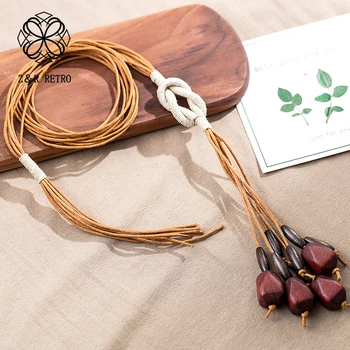 

Vintage Jewelry Wooden Beads Long Necklace for Women Chokers Pendant&Necklaces Statement jewellery suspension 2020 New Handmade