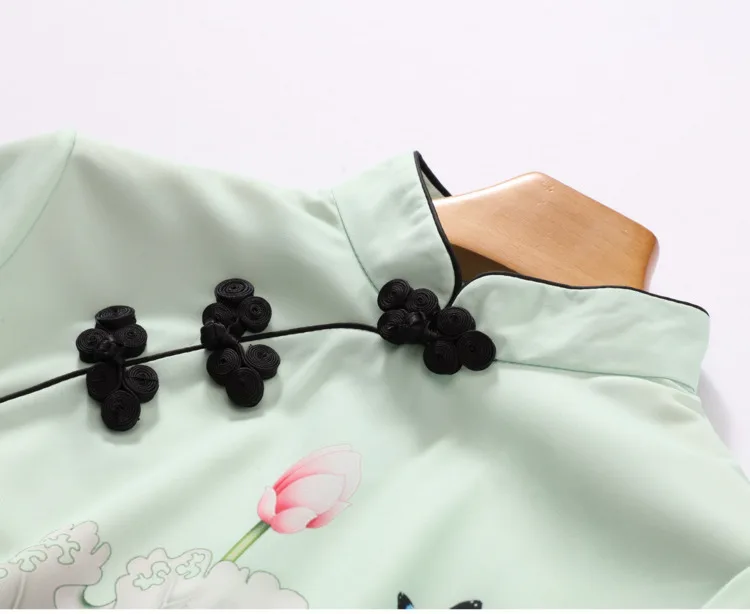 Шэн Коко зеленые цветы Топы Рубашки китайский Cheongsam блузка с принтом лотоса Mujer