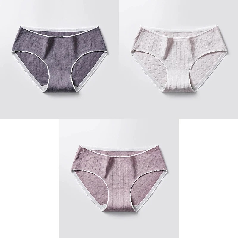 3 Pcs Cotton Briefs Woman Panties Low Waist Breathable Antibacterial Female Panties Brand Quality New Briefs Underwear For Women - Цвет: DarkGrey Grey Purple