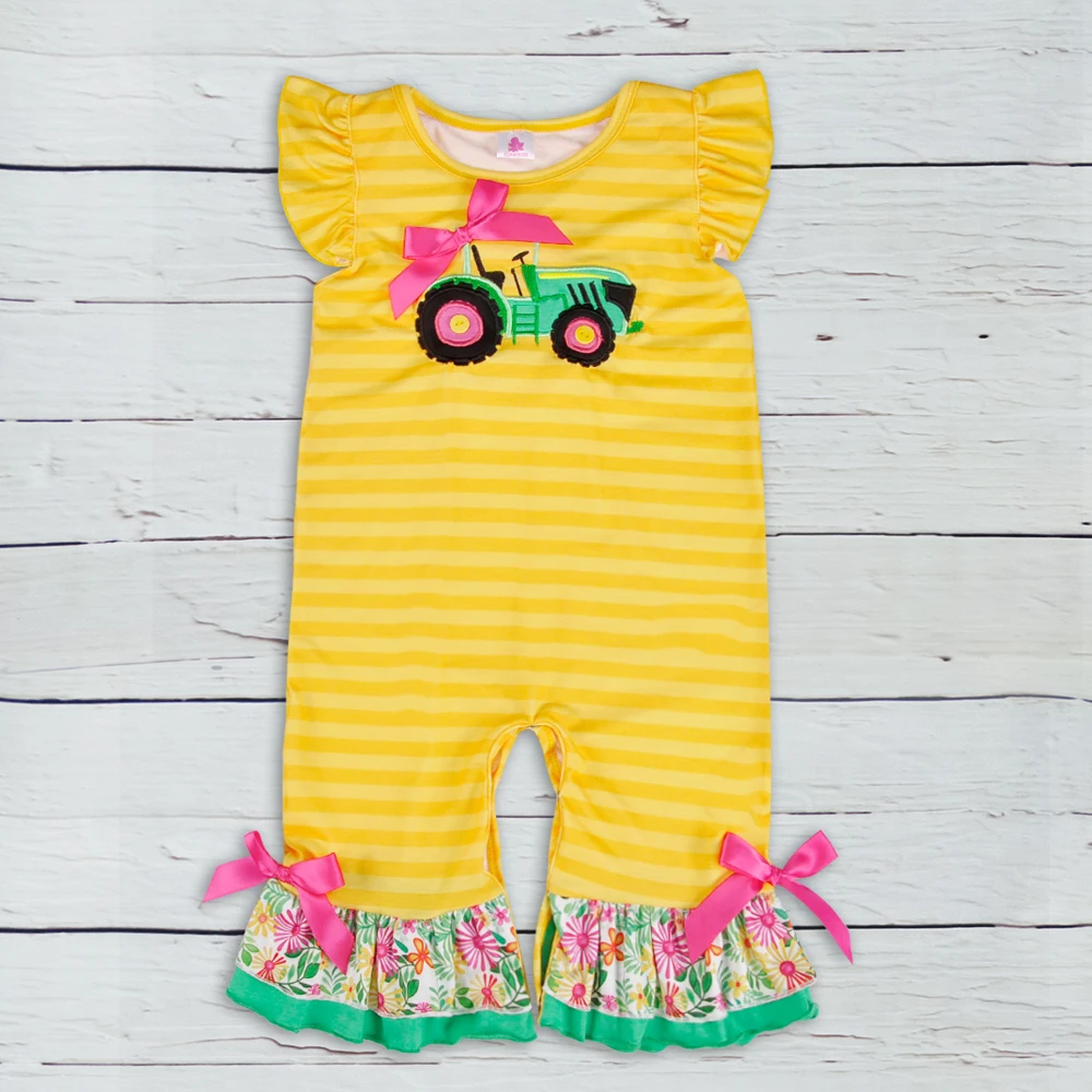 Prix Nouvelle Mode Infantile Vêtements Bébé Garçon Fille Outfit Tracteur Motif Automne Combinaisons Nouveau Né Coton Fille Boutique Vêtements R035