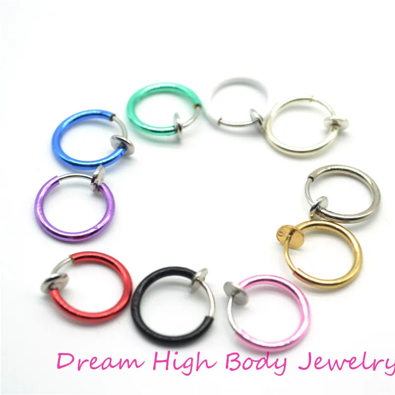 

1PCS Hoop Round Ear Clip NoseRing Black Lip Stud Earrings Fake Punk Spring Septum Choose Colors