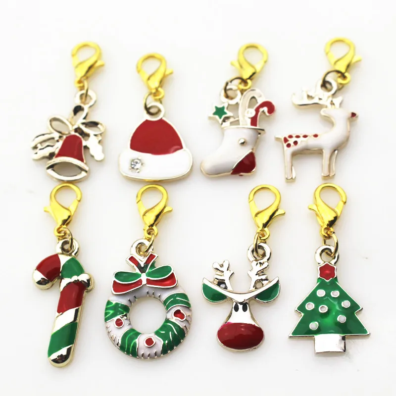

Mix 50pcs/lot Christmas charms lobster clasp dangle charms DIY jewelry accessories bracelet/pendant hanging charms
