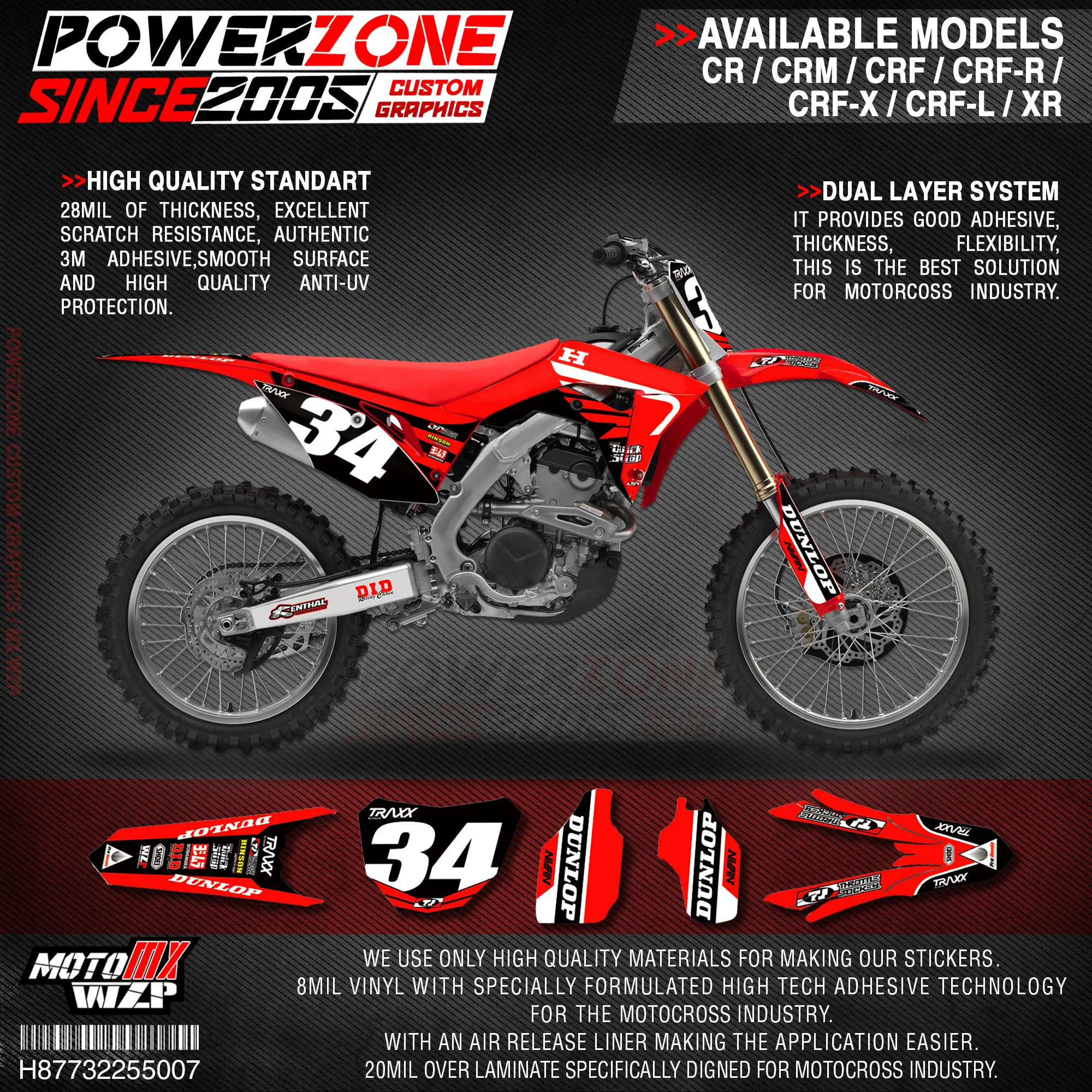 Персонализированные графические фоны PowerZone Team наклейки 3M Набор наклеек для HONDA