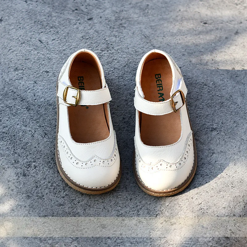 Spring Cowhide Girls Leather Shoes Genuine Leather Mary Jane Baby Shoes Fashion Kids Flats Children Casual