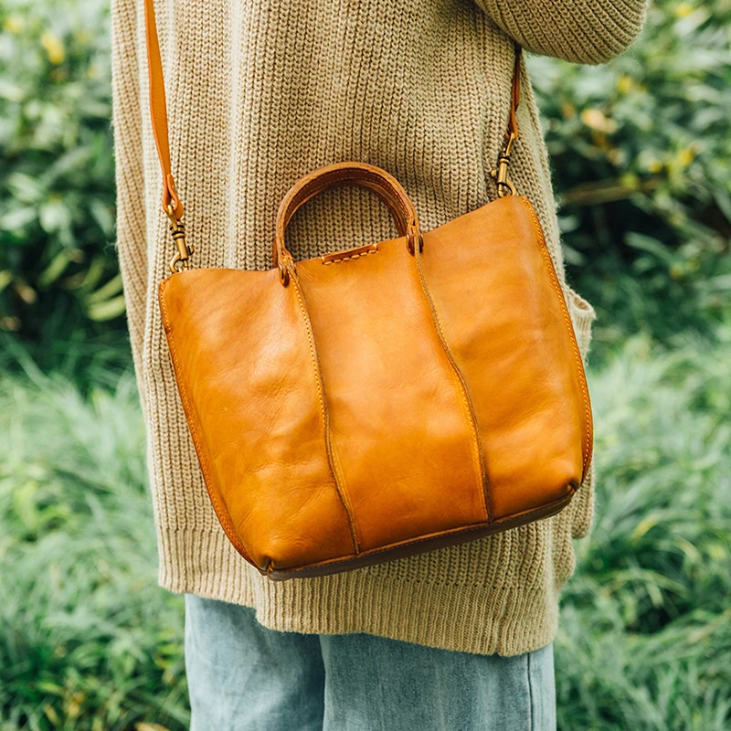 AETOO Retro literary handmade cowhide single shoulder oblique cross bag college wind leather casual Handbag