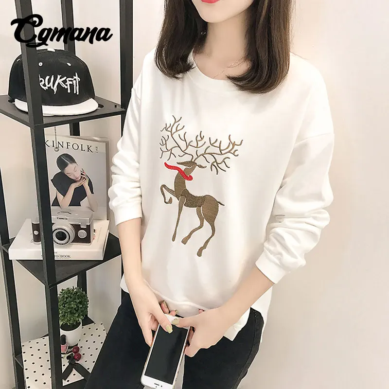 CGmana Women Sweatshirt 2018 Autumn Female Hooded Long-Sleeved Loose Wild Cartoon elk O-Neck Thin Sweatshirt Harajuku Tracksuits Hoodies