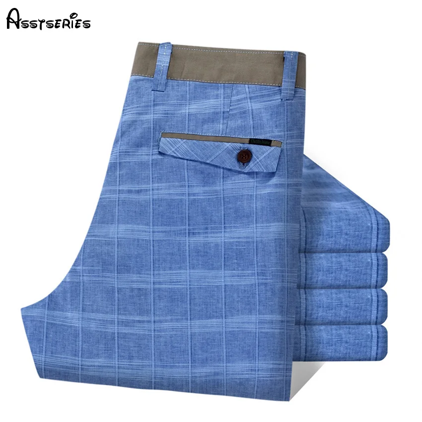 Новые мужские льняные клетчатые повседневные шорты летние новые мужские деловые хлопковые короткие мужские качественные шорты D60